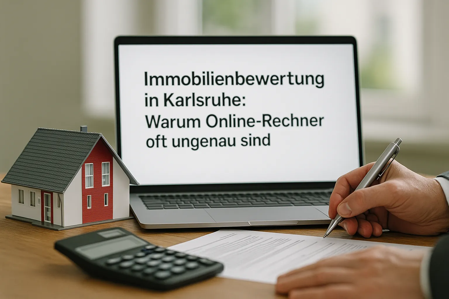 Immobilienbewertung in Karlsruhe: Warum Online-Rechner oft ungenau sind - fotorealstisch, wenig text, seriös dezent